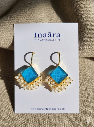 [inaara_sp00492] Pearl Trimmed Coloured Glass Earrings