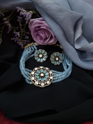 [inaara_sp00122] Blue Quartz Victorian Choker Set