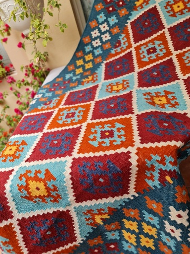 [inaara_sp00579] Satrangi Handwoven Dhurrie