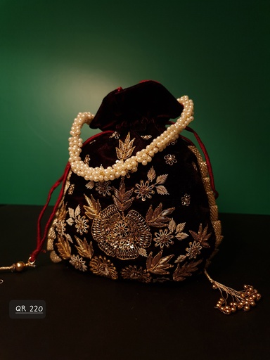 [inaara_sp00475] Original zardosi and parsi gara embroided potli bag