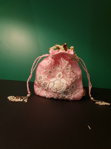 [inaara_sp00476] Original Zardosi&Parsi Gara Embroidered Potli Bag