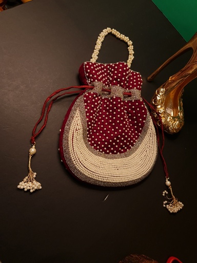 [inaara_sp00466] Original zardosi and parsi gara embroided potli bag