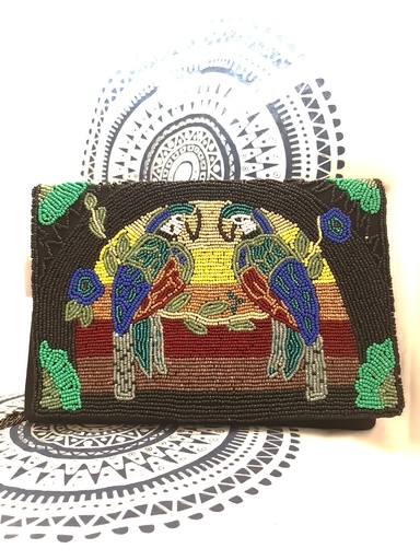 [inaara_sp00688] Tropical Conversations Beadwork Clutch