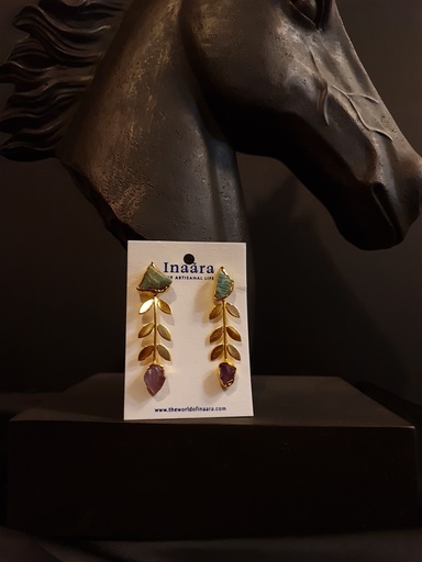 [inaara_sp00556] Raw Stone Leaf Earrings