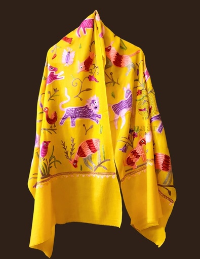 [inaara_sp00700] Vann Embroidered Shawl (Yellow)