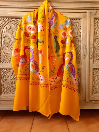[inaara_sp00697] Vann Embroidered Shawl (Mustard)