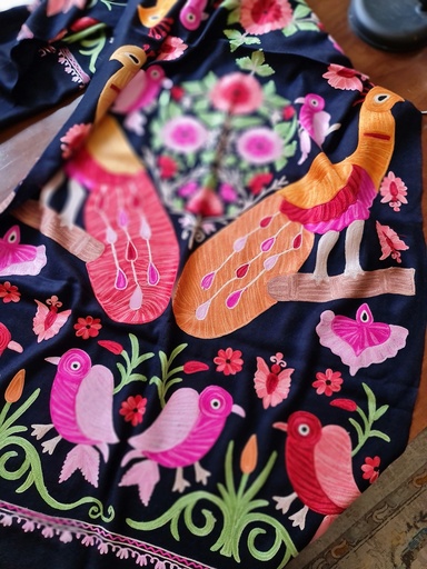 [inaara_sp00698] Vann Embroidered Shawl (Royal Black)