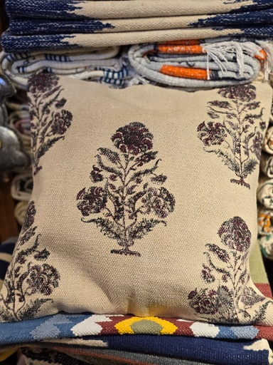 [inaara_sp00283] Hand woven cushion cover- Mughal Motif