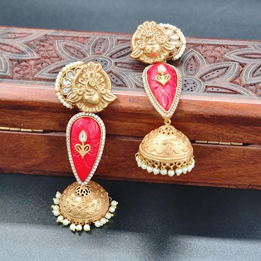 [inaara_sp00664] Swarna Coral Jhumka