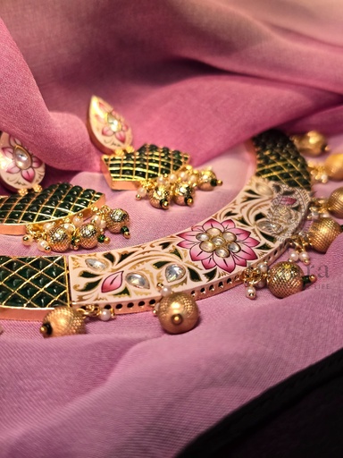 [inaara_sp00509] Vintage Polki Bib Necklace with Jhumkas (copy)