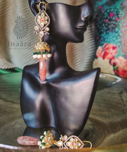 [inaara_sp00489] Peachy Pyaz Kundan Jhumkas