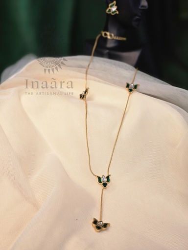 [inaara_sp00370] Liànhuā necklace & studs- Forest Green