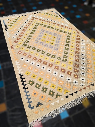 [inaara_sp00305] Heeralal Handwoven Dhurrie-Sand(8x5ft)