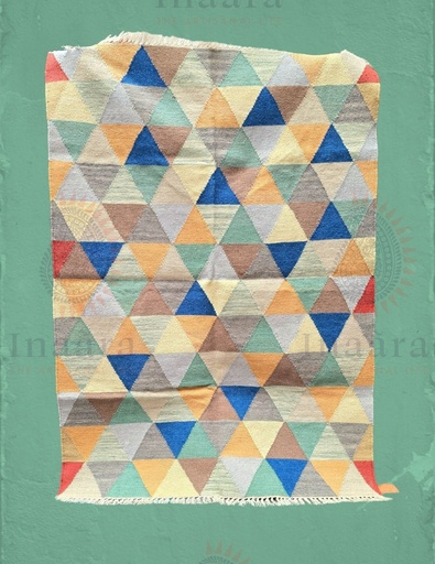 [inaara_sp00505] Pyramids Handwoven Rugs - blue