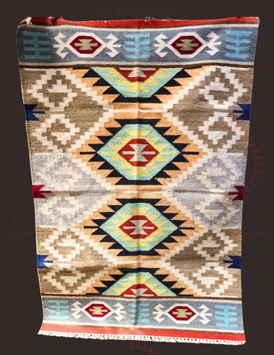 [inaara_sp00205] Doorbin Handwoven Dhurrie -Salmon(6x4ft)