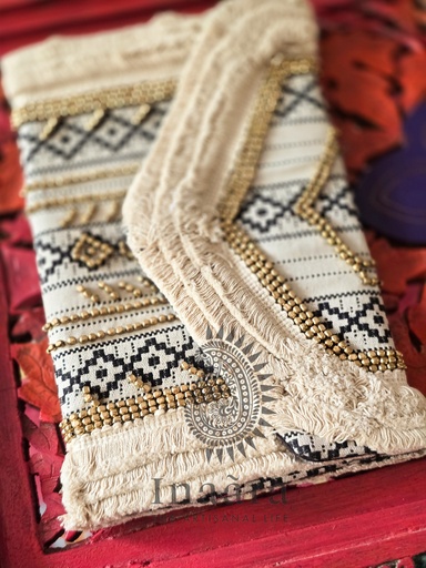 [inaara_sp00009] Al Sadu Boho Clutch Bag with Fringes