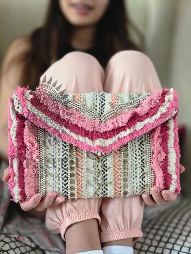 [inaara_sp00497] Pink Rouge Boho Clutch Bag