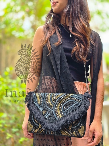 [inaara_sp00397] Midnight Masquerade Boho Clutch Bag