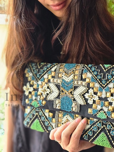 [inaara_sp00721] Zaraya Black Clutch Bag