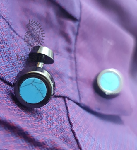 [inaara_sp00107] Black Ceramic & Turquoise Stud Cufflinks
