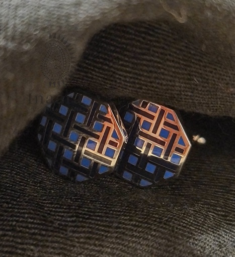 [inaara_sp00307] Octa Blue & Silver Cufflinks