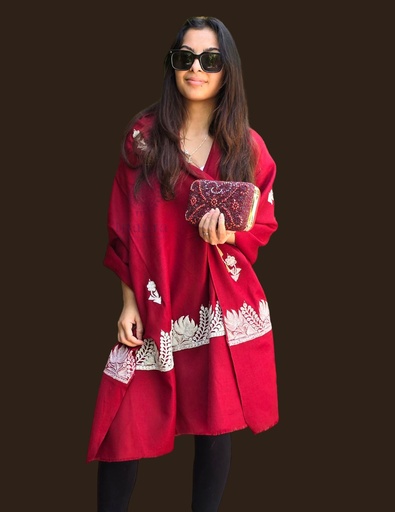 [inaara_sp00713] Womaniya Tilla Embroidery Maroon Shawl