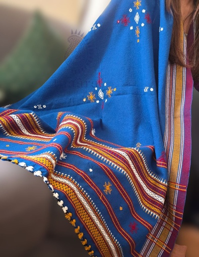 [inaara_sp00101] Bhujodi Shawl Chomki Border (Teal)