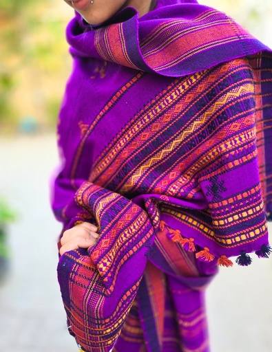 [inaara_sp00100] Bhujodi Shawl Chomki Border (Purple)