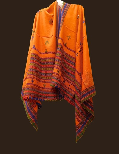 [inaara_sp00103] Bhujodi Shawl Chomki Double Border (Orange)