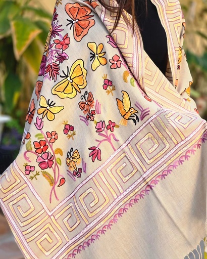 [inaara_sp00024] Armaan Embroidered Kashmir Shawl (Beige)