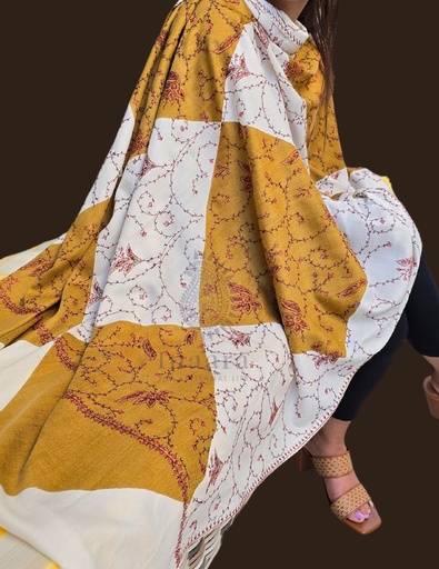 [inaara_sp00411] Multan Embroidered Shawl-Mustard
