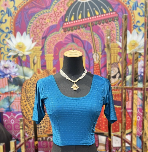 Stretchable Saree Blouse/Crop Top - Bright Blue
