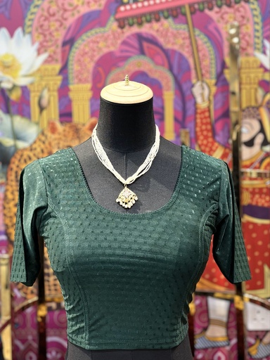 Stretchable Saree Blouse/Crop Top - Dark Green
