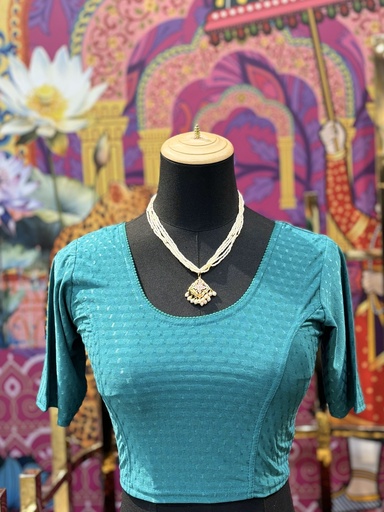 Stretchable Saree Blouse/Crop Top - Peacock Blue