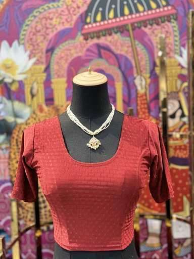 Stretchable Saree Blouse/Crop Top - Dark Red