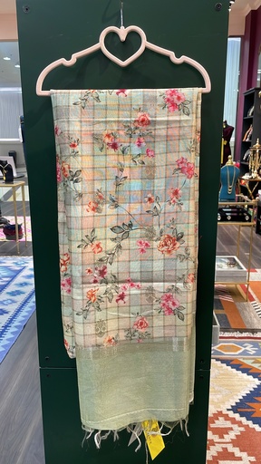 Chandeli Silk Plaid Dupatta w/Digital Floral Prints