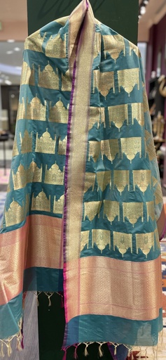 Banarasi Silk Taj Mahal Dupatta- Green
