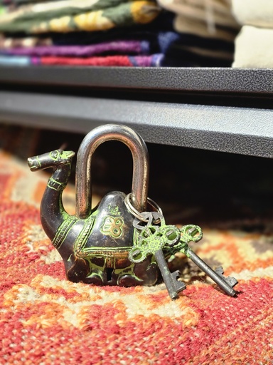 Brass vintage camel padlock with two keys