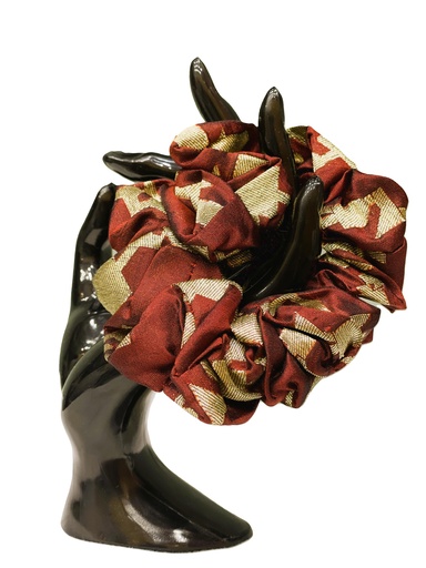 Scrunchie cotton-red w/golden print