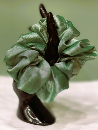 Scrunchie organza with leaf embroidery-green (copy)