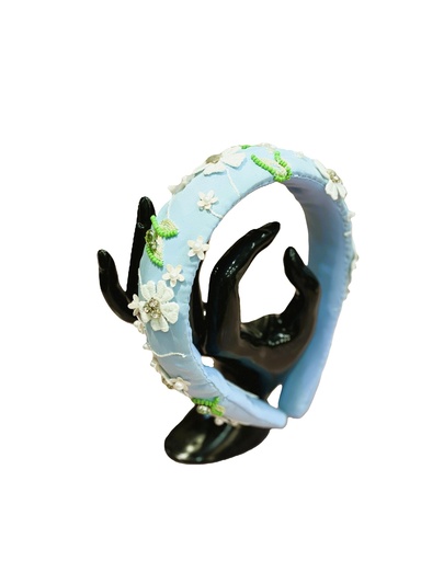 Baroque Embroidered Hairband- Blue