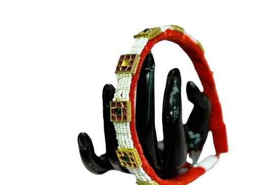 Handmade beads with golden glass -red