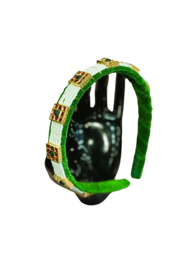 Handmade beads with golden glass -green