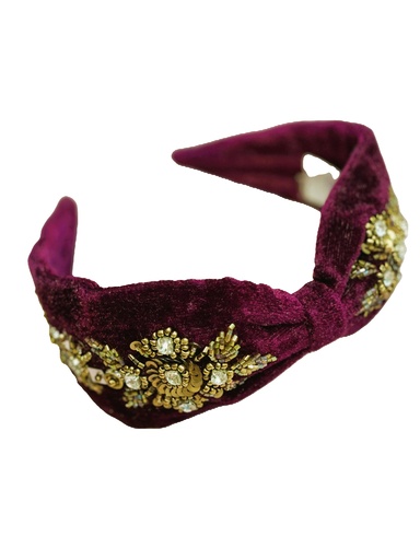 Handmade velvet floral embroidery hairband-maroon