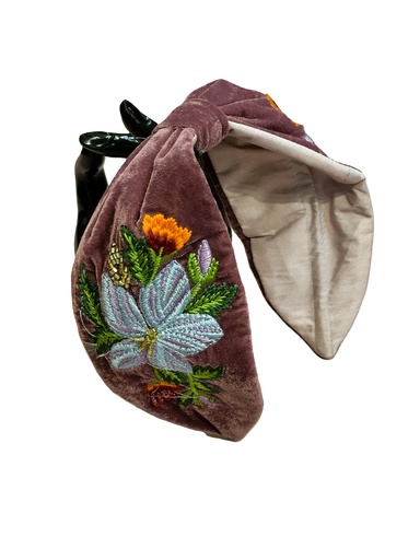 Handmade velvet floral embroidery hairband- mauve