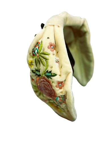 Handmade velvet floral embroidery hairband- peach