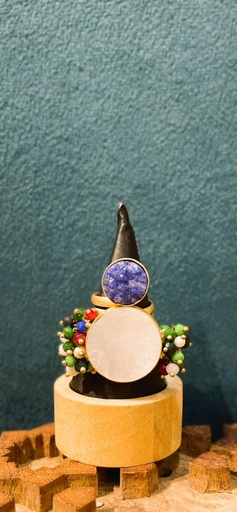 Brass multi-colored crystal beads tanzanite ring