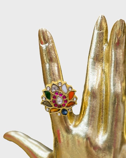 Gold Plated Floral Stones Adjustable Ring