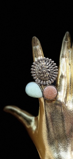 Silver Oxidized Kundan Ring