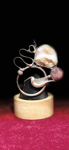 Oxidized Bird w/Mother Pearl Adjustable Ring